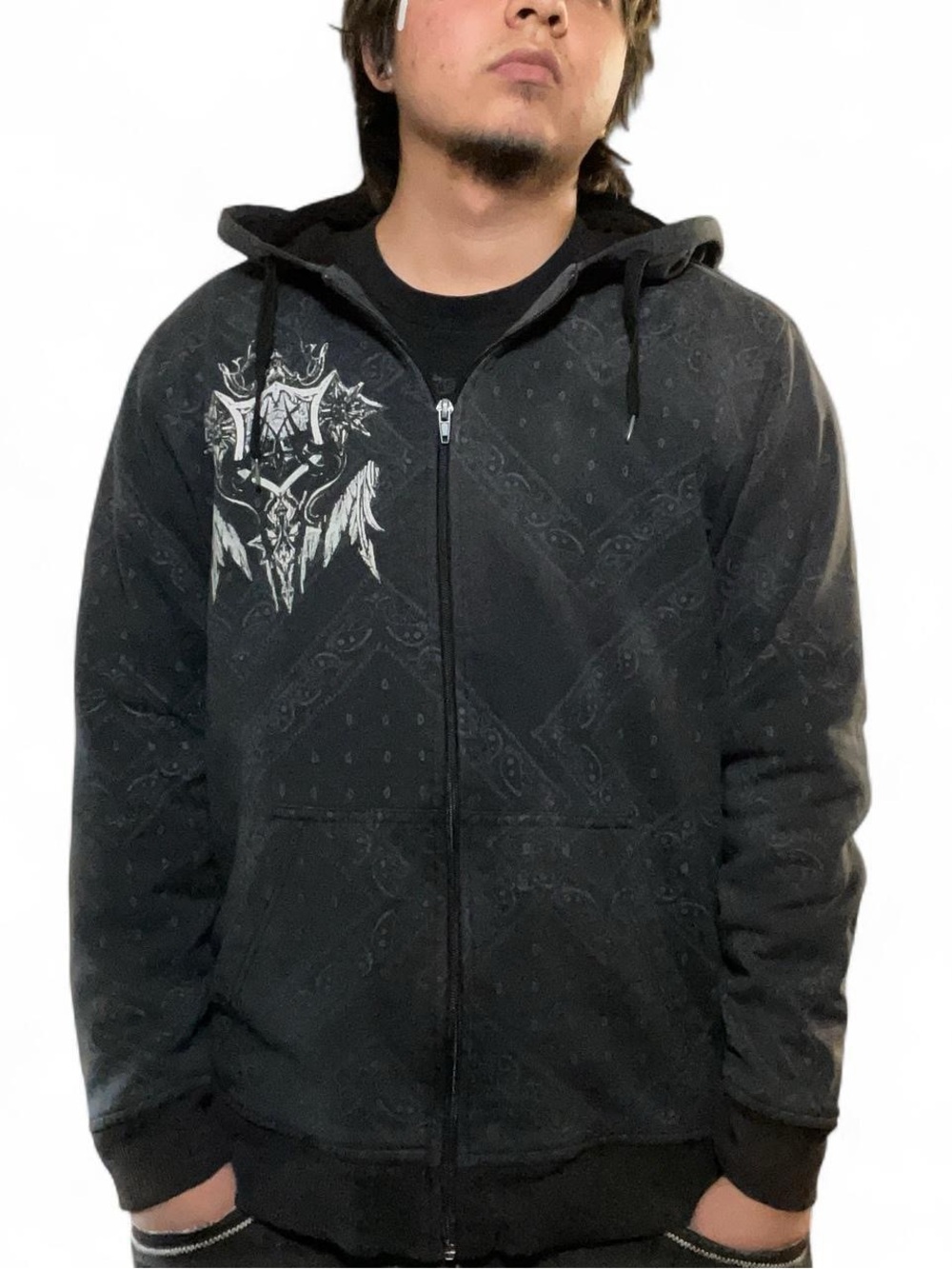 Vintage MMA Elite Sherpa Lined Zip-Up Bandana Print Hoodie‎
